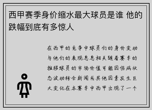 西甲赛季身价缩水最大球员是谁 他的跌幅到底有多惊人 西甲赛季身价缩水最大球员是谁 他的跌幅到底有多惊人