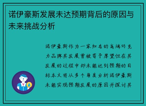 诺伊豪斯发展未达预期背后的原因与未来挑战分析